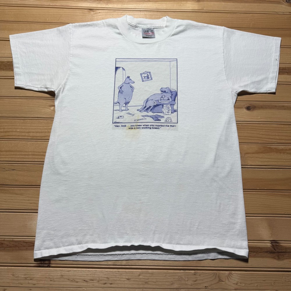 Vintage 90s The Far Side Non-Working Breed Comic Humor Dog T-Shirt USA - Large