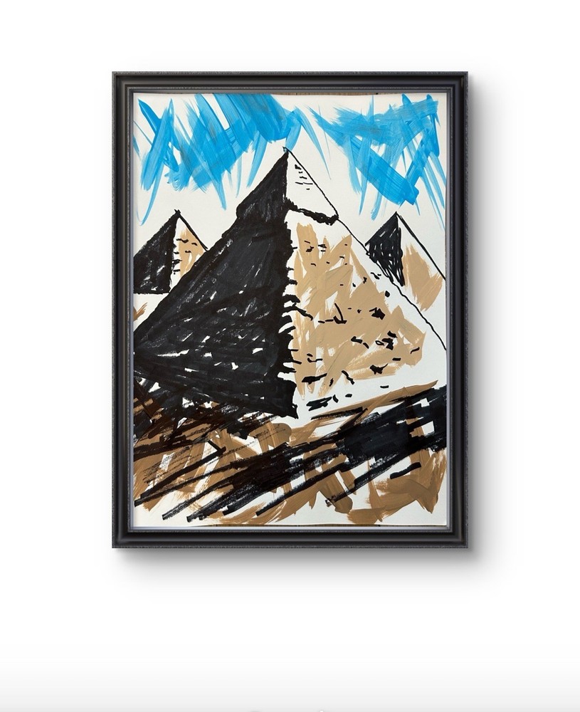 Original Abstract Pyramids Painting 9x12 paper Modern Wall Art Home Decor Signed