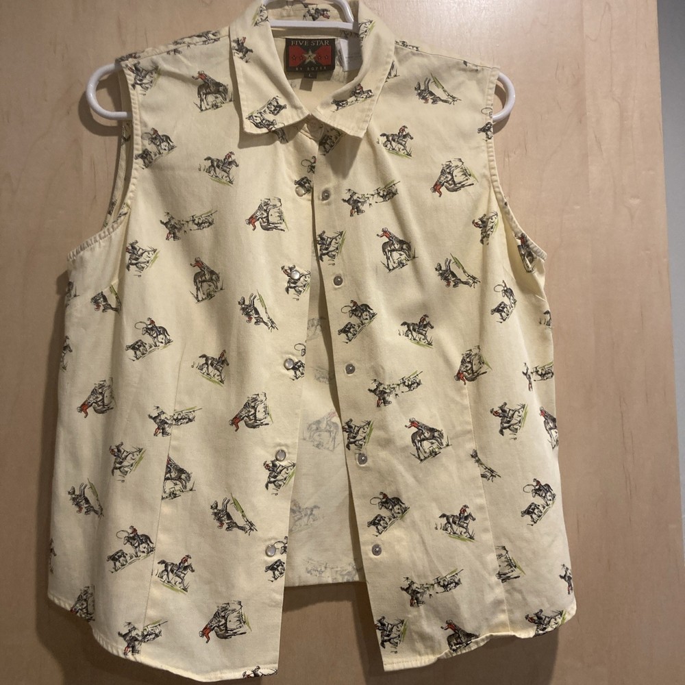 Vintage 90s Five Star by Roper Western Cowboy Button Down Shirt M Horses