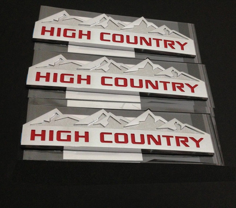 3x OEM HIGH COUNTRY Emblem Badge door tailgate fits Silverado Chrome Red