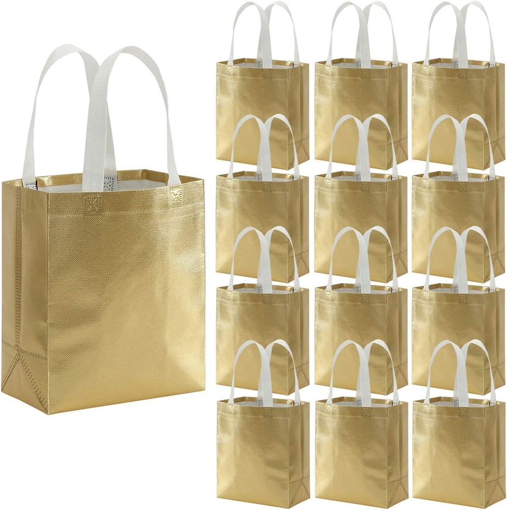 40 Pack 10 x 8 Inch Glossy Gold Reusable Grocery Bags Shopping Tote Bag with ...