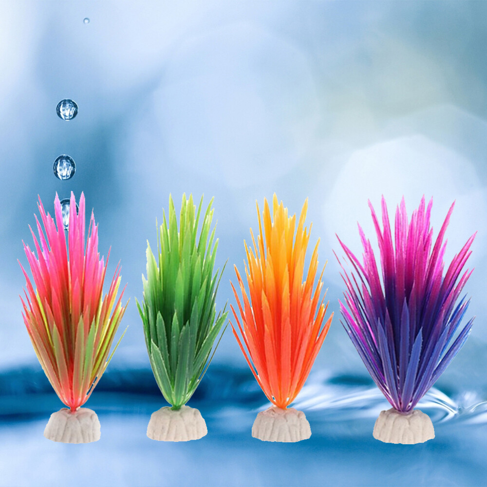 4 Pcs Plastic Grass Plants Aquarium Ornaments for Fish Tank Decorations