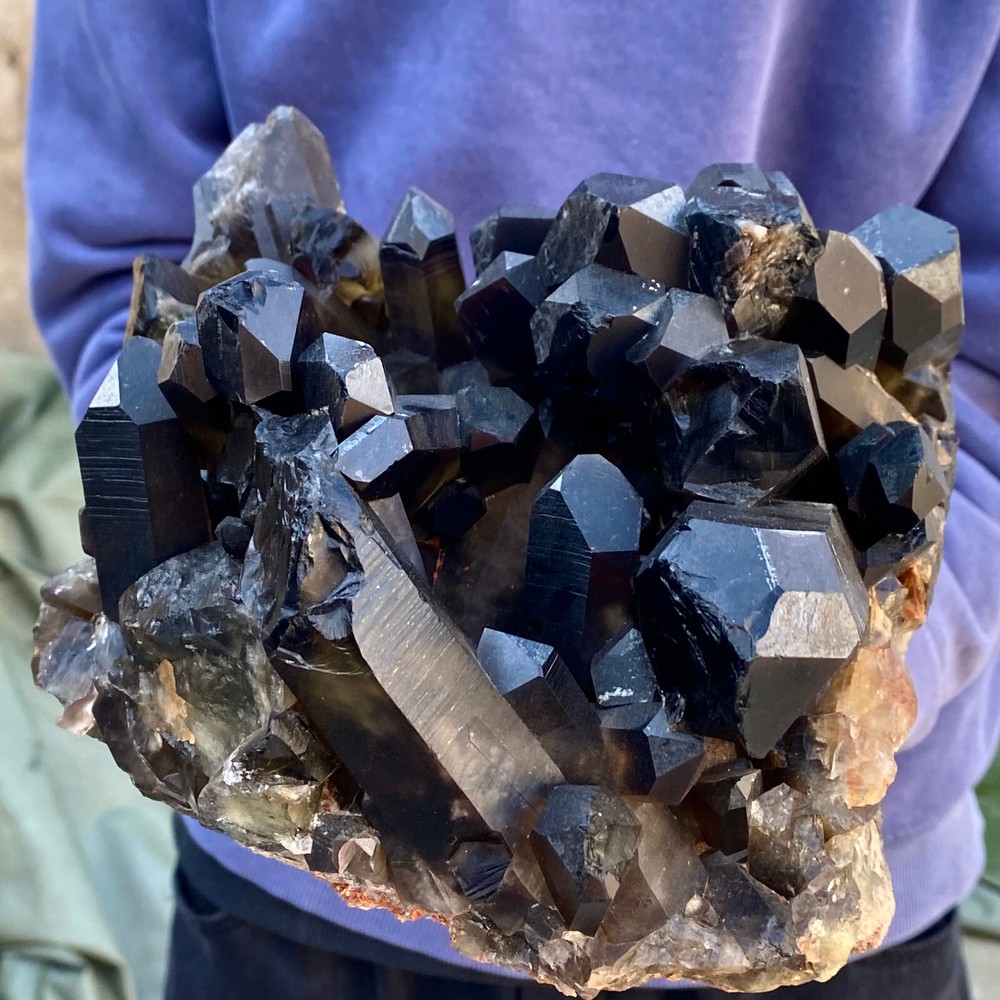 Natural Rare Black Quartz Crystal Cluster Mineral Specimen 10.49LB