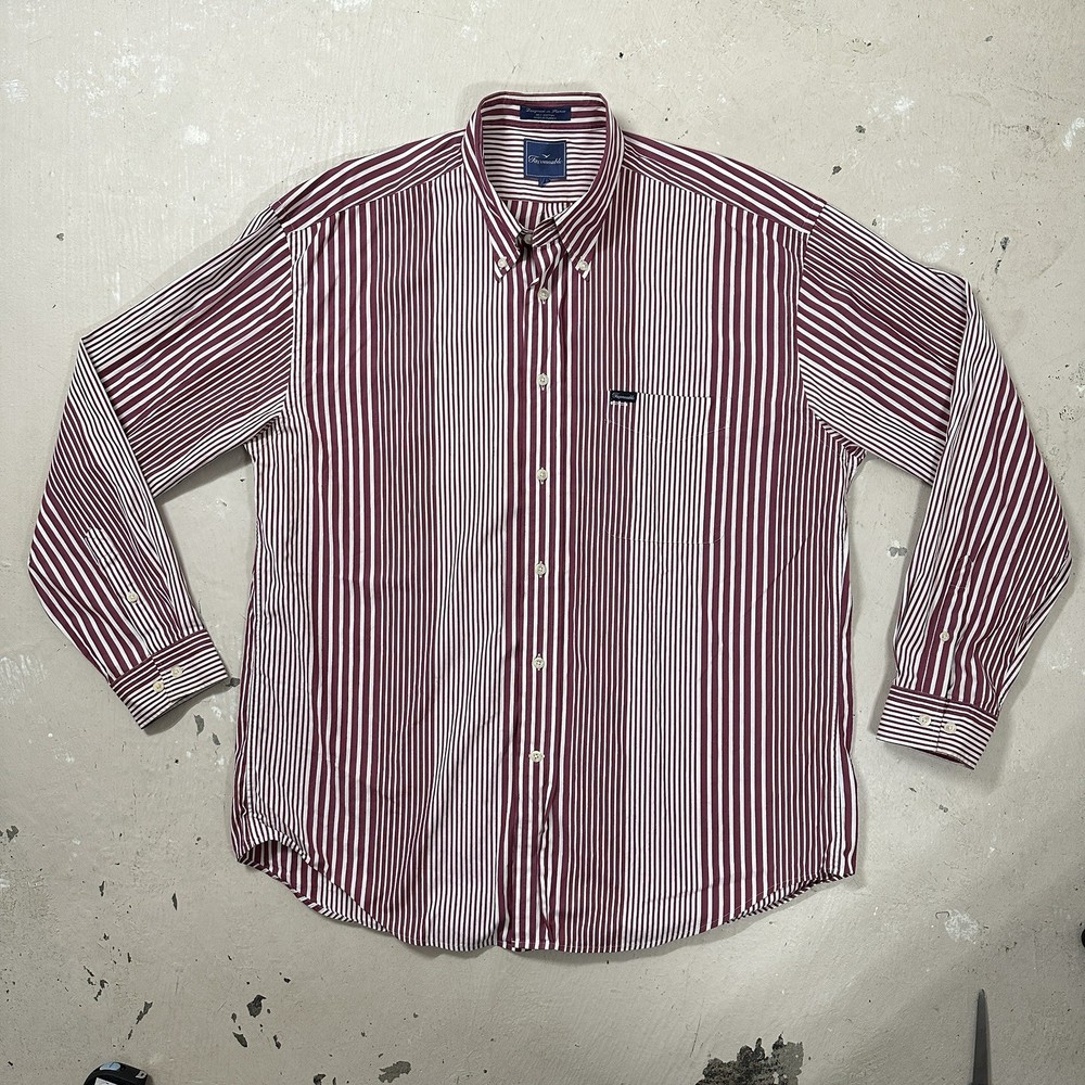 Faconnable Shirt Men's XL Red Striped Oxford Button Down Long Sleeve