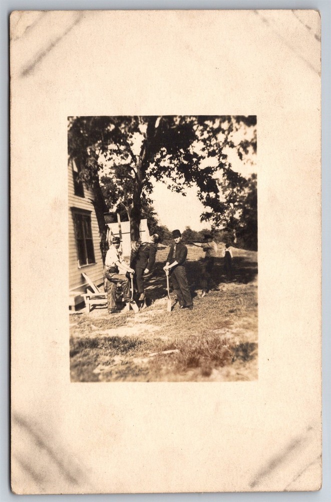 RPPC Clarence Stigen Yard Scene Shovels C1910s Real Photo Postcard AB18