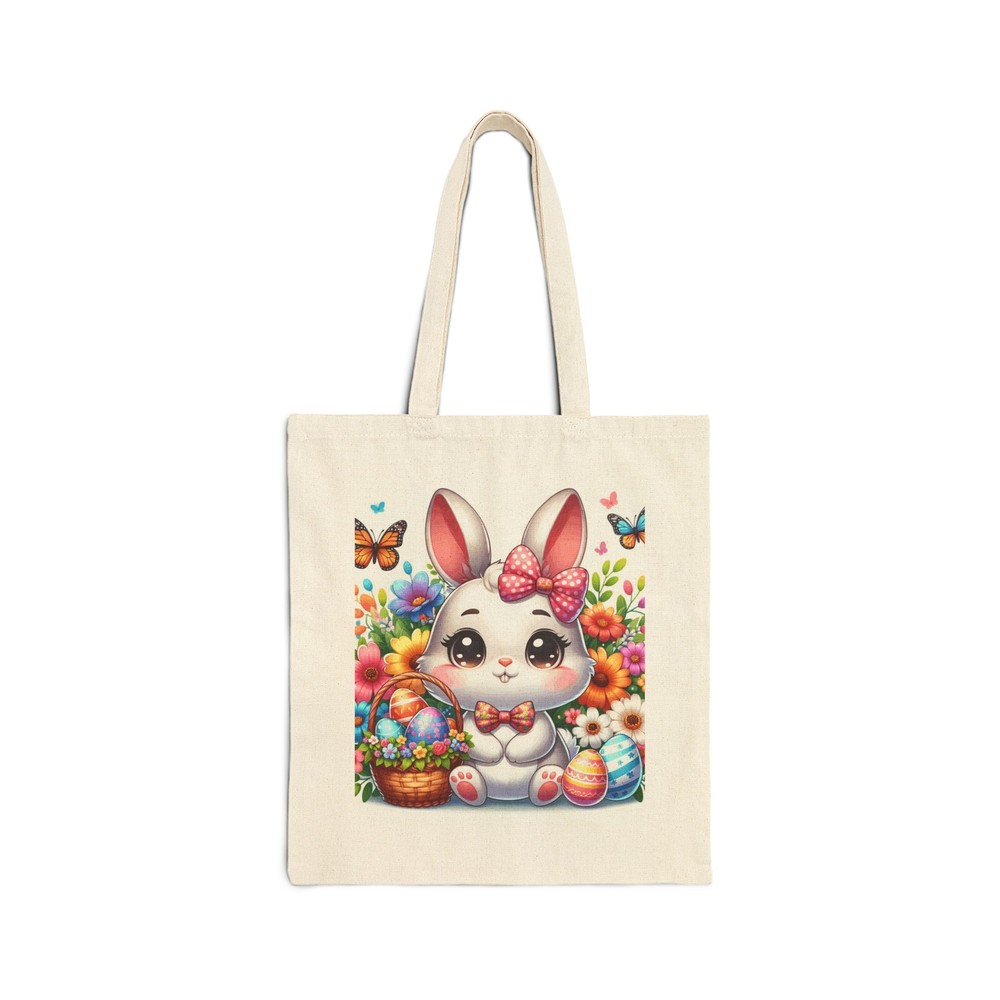 Easter Bunny and Eggs Cotton Canvas Tote Bag for Everyday Use or Gifting