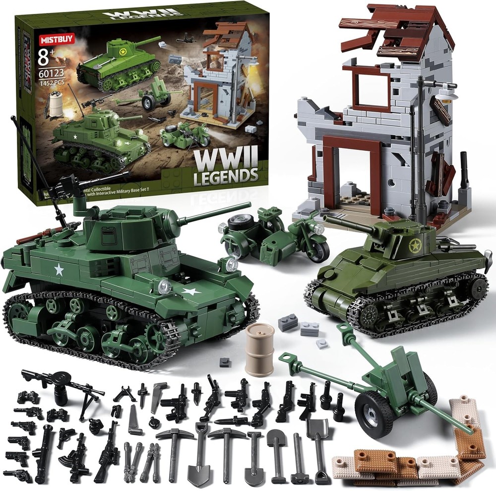 WW2 Army Tank Toys Building Sets Compatible with Lego (1452 Pieces), Includes