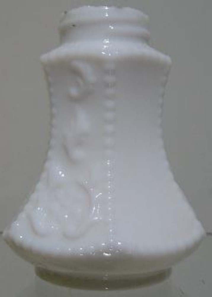 Antique 1890`s~Milk Glass Salt Shaker~Fancy 6 Sided