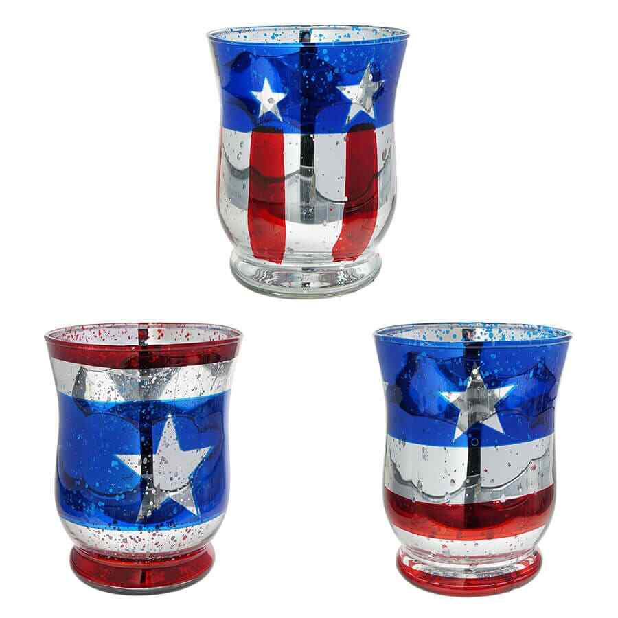 Mercury Americana Glass Hurricane Set/3