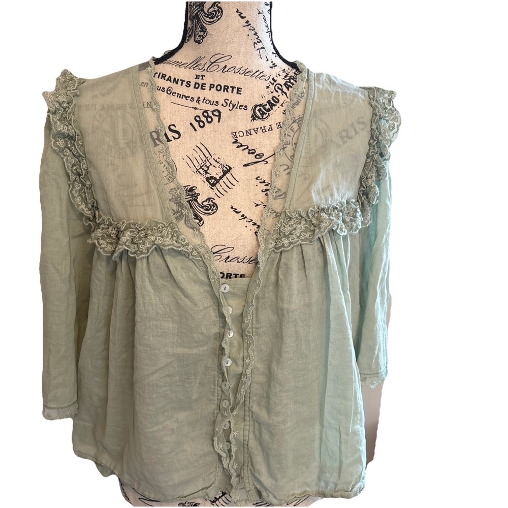 Free People Luna  Top Size Large Seafoam Green Boho Soft Grunge Hippie Wear