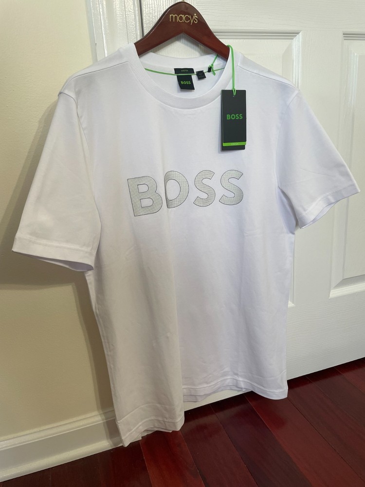New Authentic HUGO BOSS White Men's Stretch T-Shirt Logo w/Tags Size M