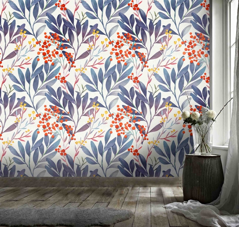 3D Leaves Watercolor Pattern Wall Murals Wallpaper Murals Wall Sticker