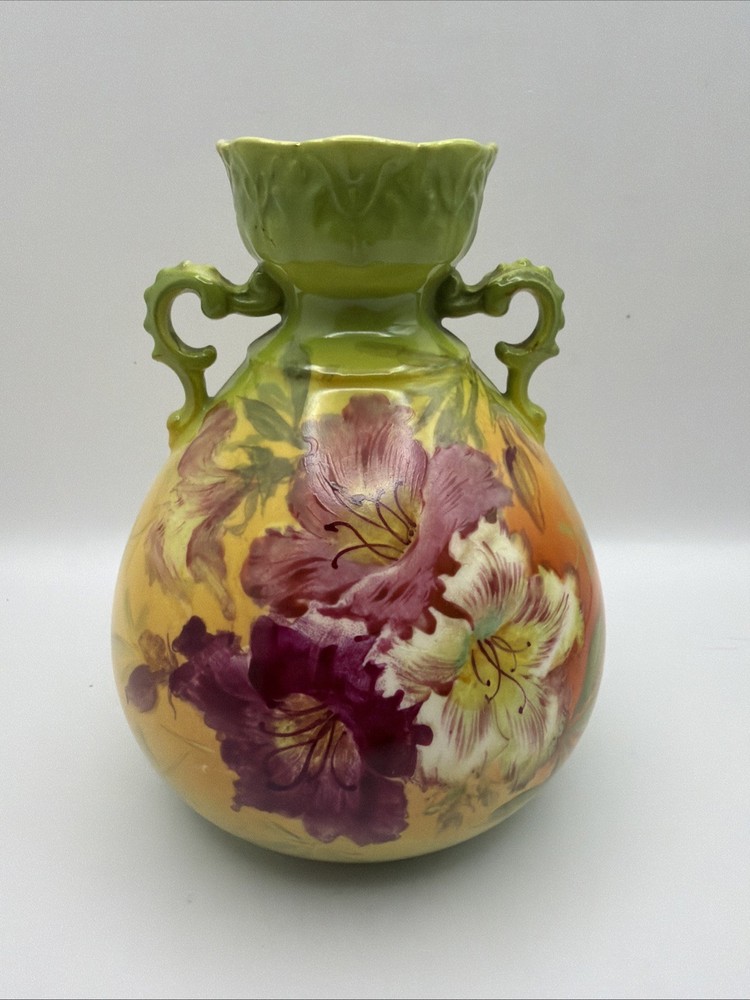 Antique Royal Bonn Vase Floral Hand Painted Double Handle Jug