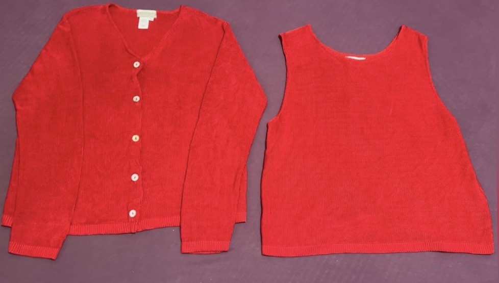 Coldwater Creek Red Knit Rayon cardigan & Tank Set Women's Size L V-Neck Button