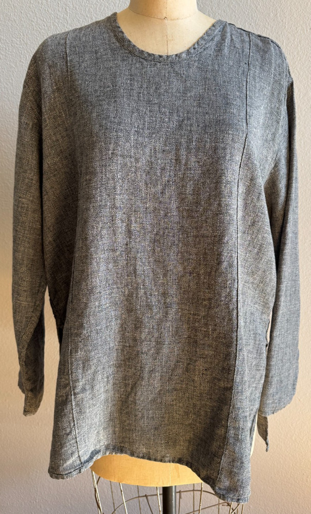 Flax 100% Linen Gray Long Sleeve Tunic Shirt Top Size Medium GUC