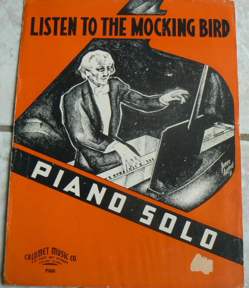 1935 Listen to the Mockingbird Piano sheet music VTG by Glickman