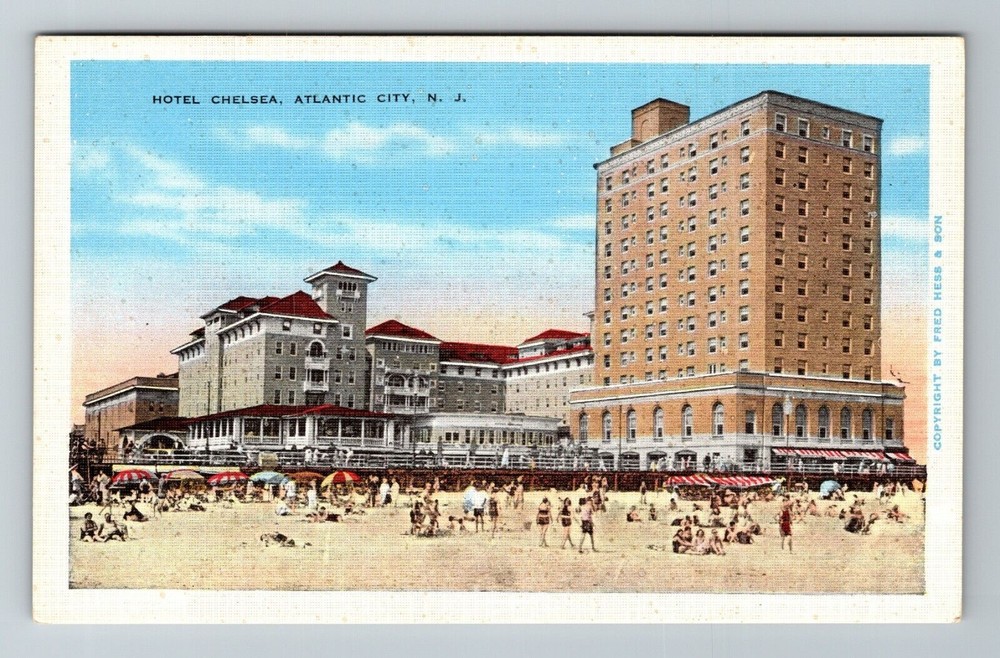 Atlantic City NJ-New Jersey, Hotel Chelsea, Beach Scene Vintage Postcard