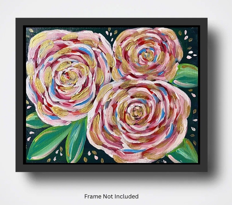 Abstract Floral Art Shimmery Roses Original Acrylic 8x10” Canvas Panel