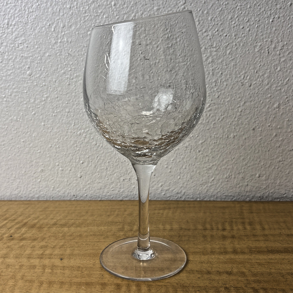 Pier 1 Crackle Clear Angled/Slanted Rim Balloon Red Wine Glass