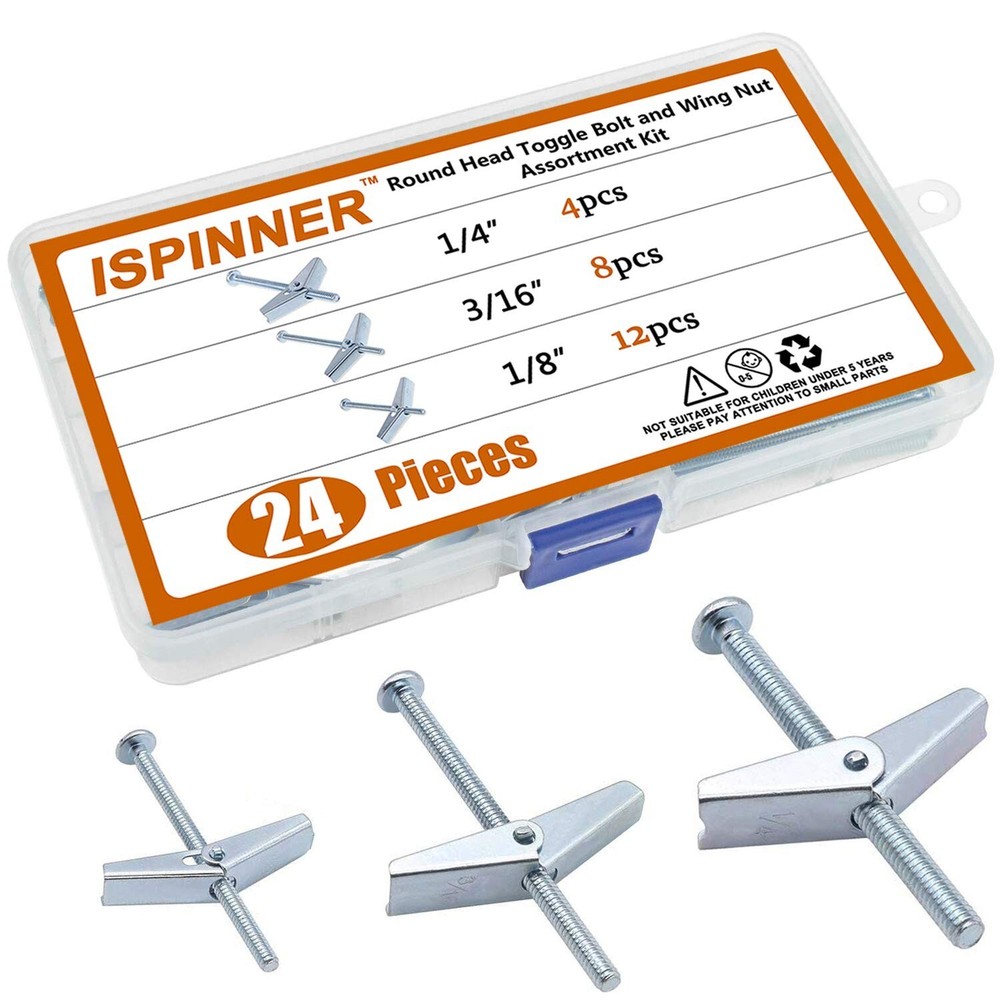 24pcs Toggle Bolt and Wing Nut Kit for Heavy Duty Drywall Hanging