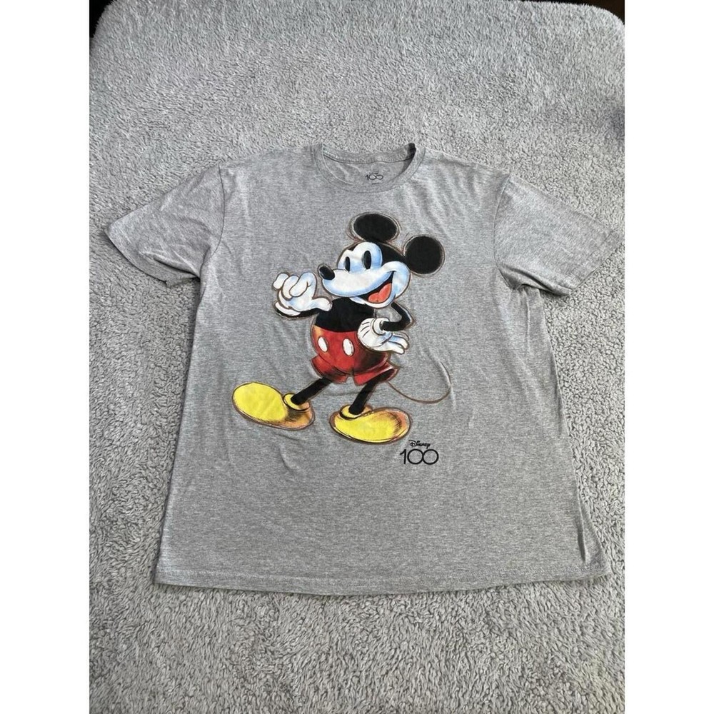 Men's Disney 100 Mickey Mouse Gray Graphic Short Sleeves Tshirt Size Large