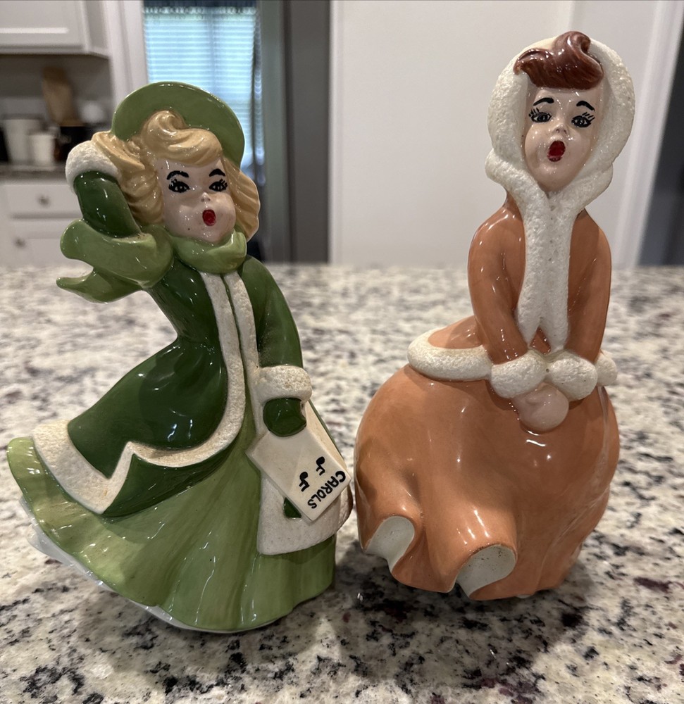 Vintage Mold Hand Painted Ceramic Carolers Lot Of 2