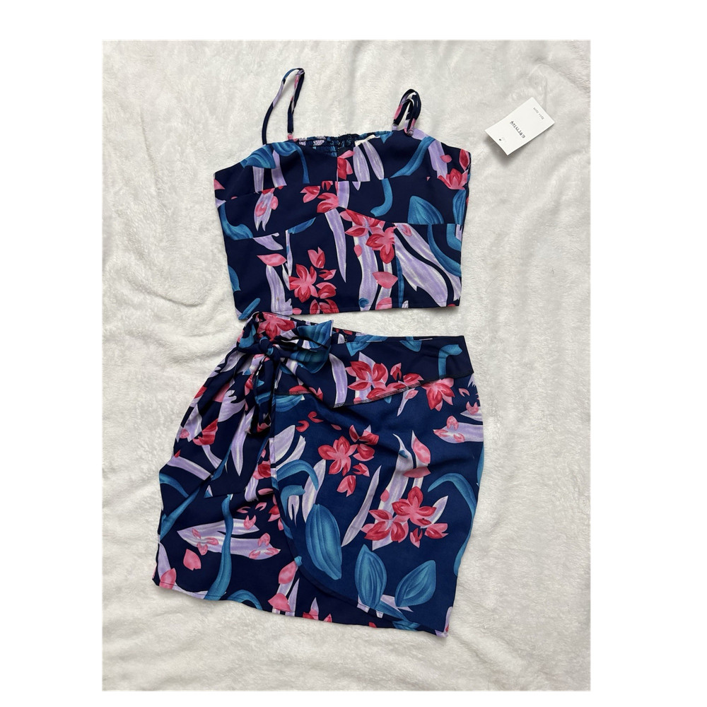 Bungalow Afternoons Navy Blue Floral Cropped Cami & Skirt 2pcs set -Lulus Size S
