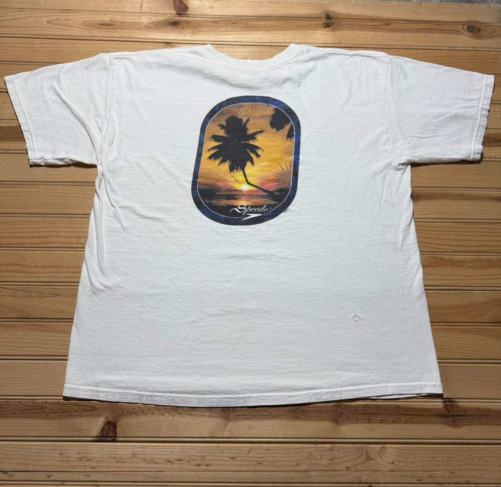 Vintage Y2K 2003 Speedo Sunset Palm Tree Surf Beach Tropical Souvenir Shirt - XL