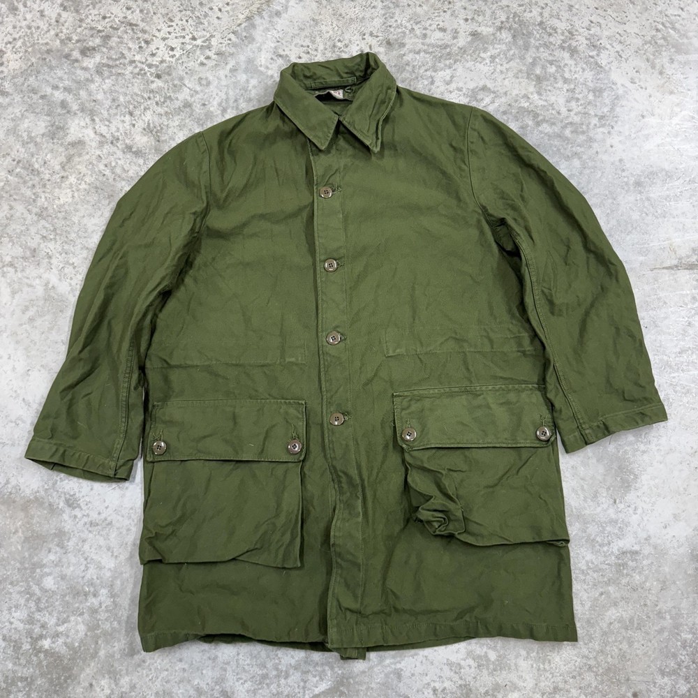 VINTAGE Swedish Military Coat Mens Large Olive Green Field Parka Surplus C52