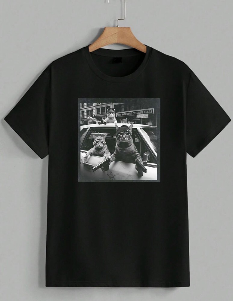 Cat Gangster Funny Thug Life Kitty Streetwear Parody Graphic Tee T-Shirt Unisex