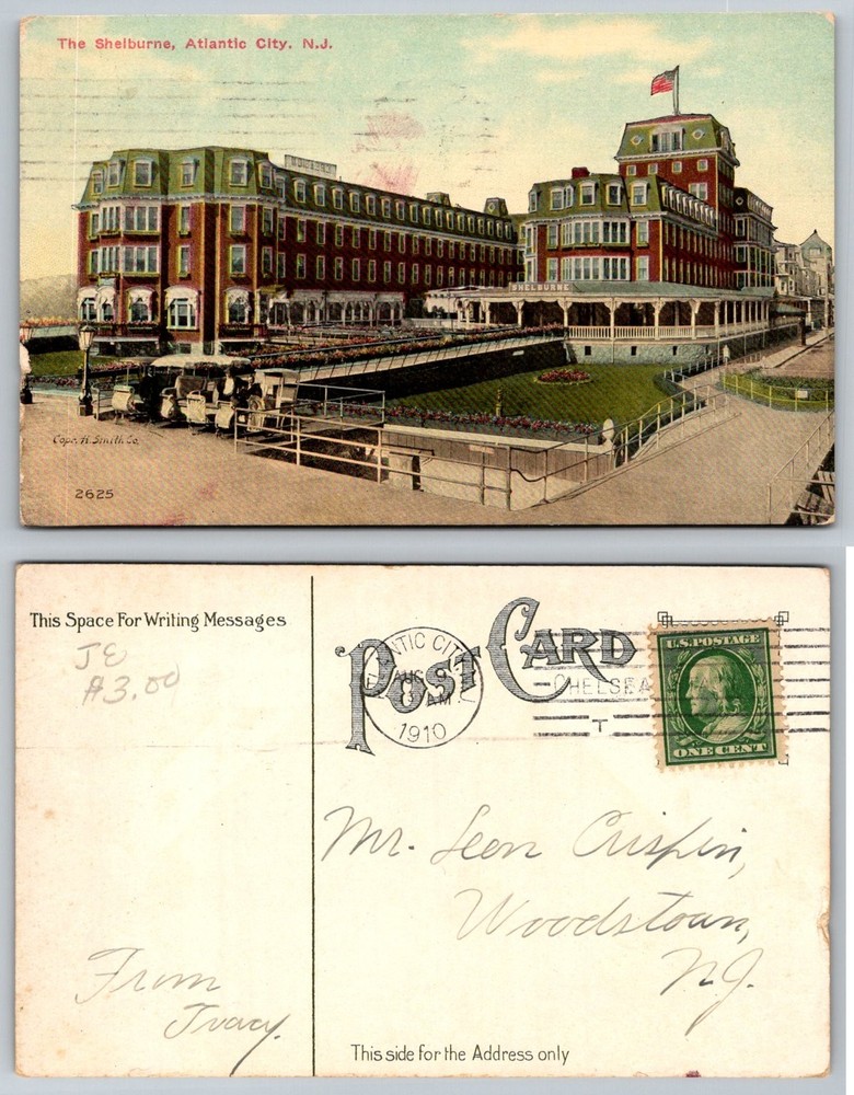 1910 Shelburne Hotel Atlantic City NJ Vintage Postcard Boardwalk Scene Cope &