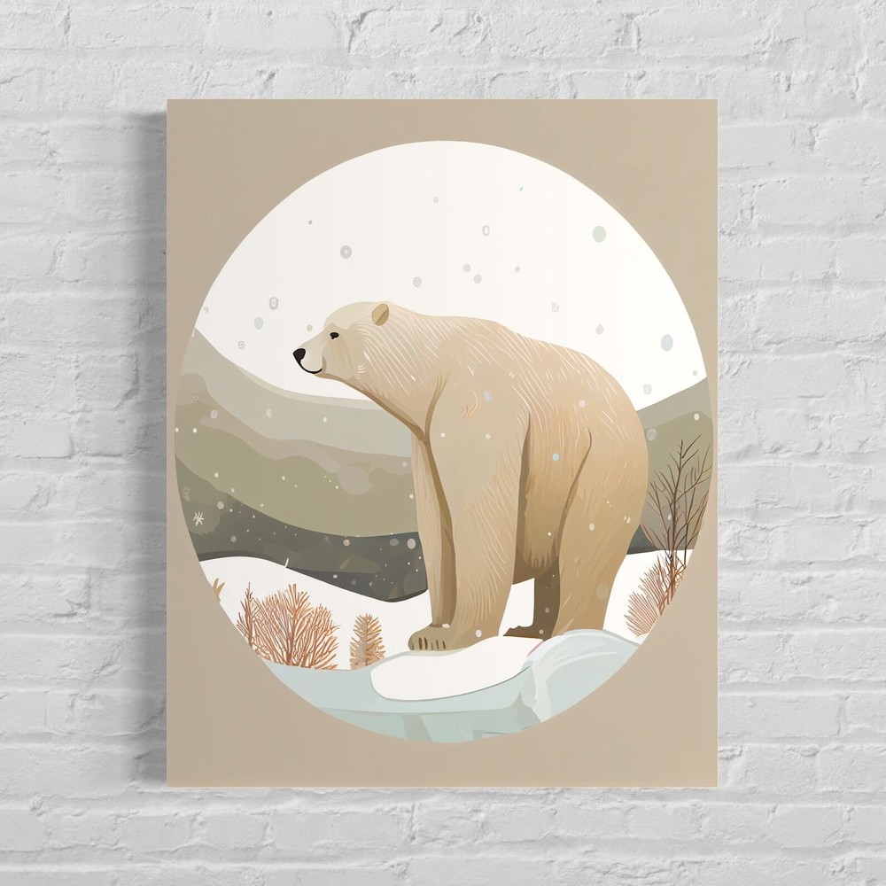 Polar Bear Retro Art Print Polar Bear Illustration Polar Bear Vintage Minimal