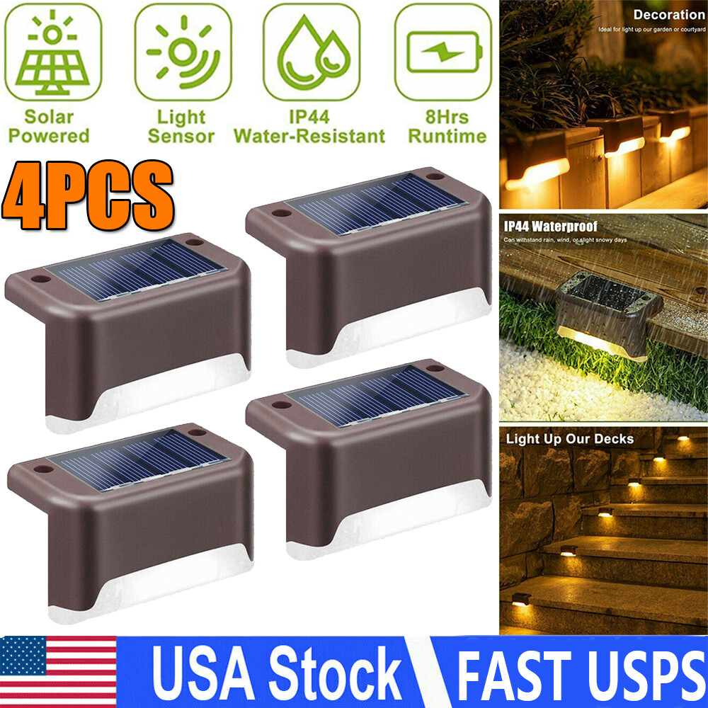4Pack Solar Powered LED Deck Lights Outdoor Garden Light Stairs Step Fence Lamps