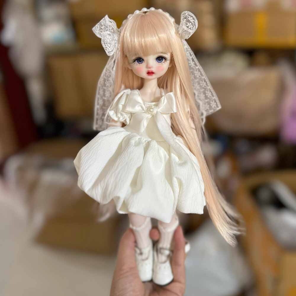 1/6 BJD Princess in White Dress with Face Makeup & Full Set