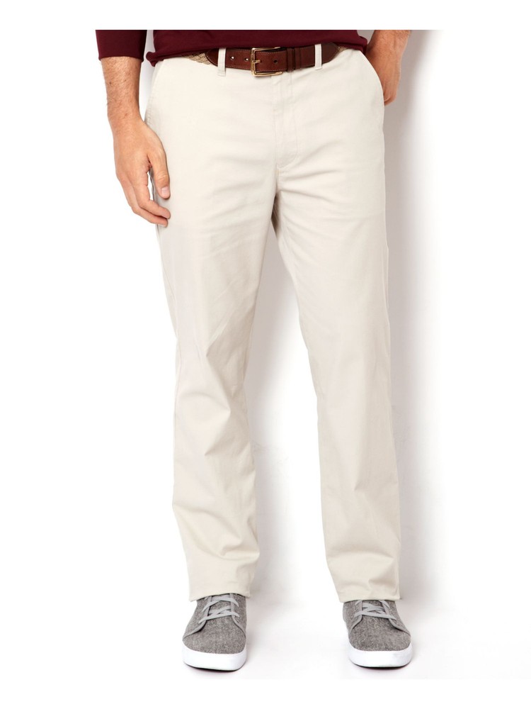 NAUTICA Mens Beige Flat Front Straight Leg Stretch Cotton Pants W40/ L32