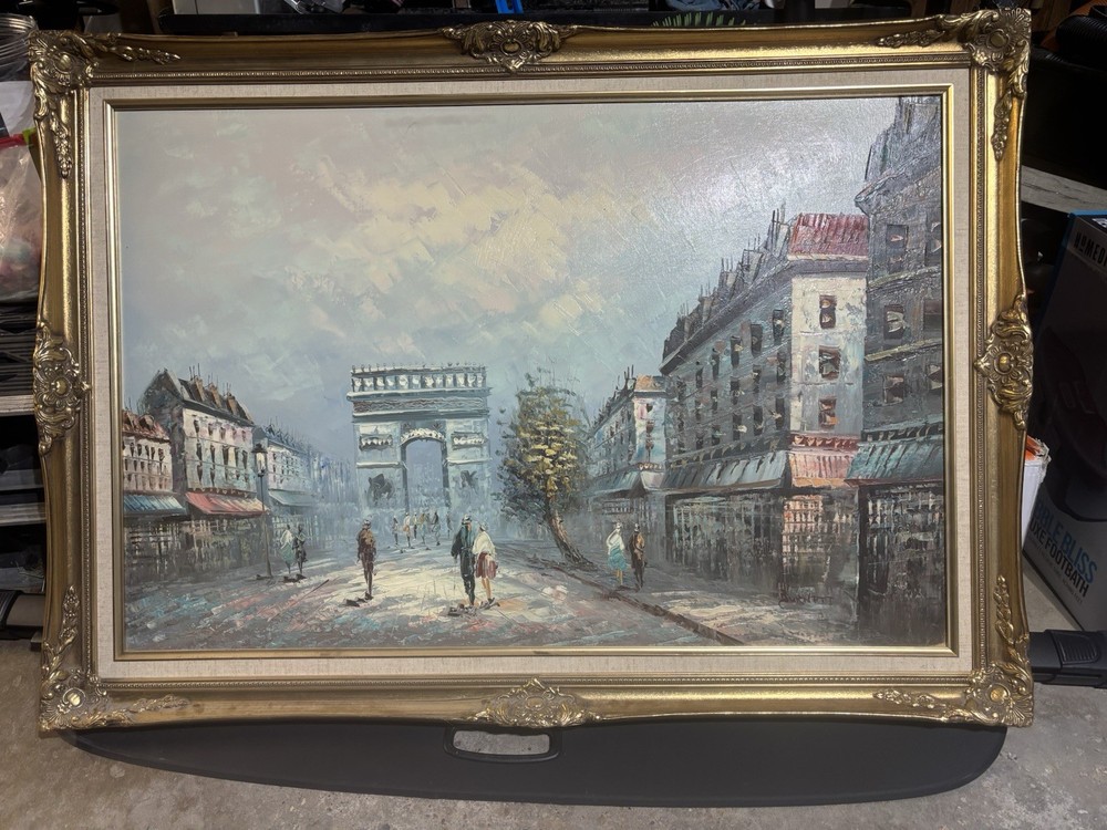 Original Signed Caroline Burnett oil painting framed Paris Arc de Triomphe