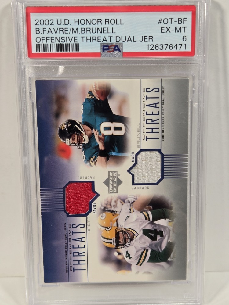 2002 Upper Deck Brett Favre Mark Brunell Offensive Threats Duel Game Worn Jersey