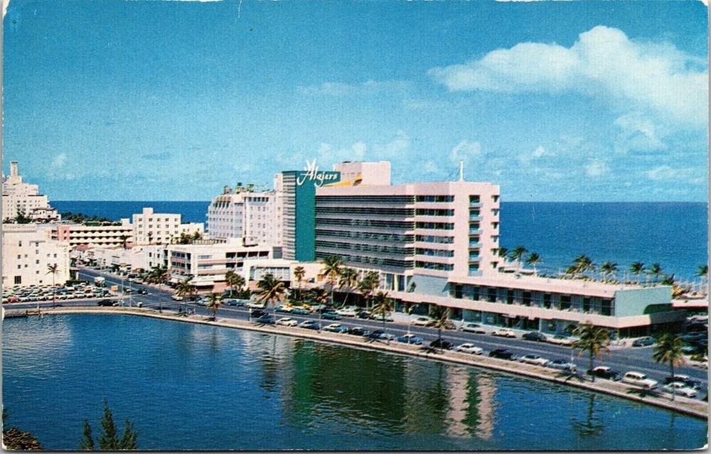 Miami Beach Florida FL Lake Pancoast Beautiful Algiers Hotel Postcard Unused UNP