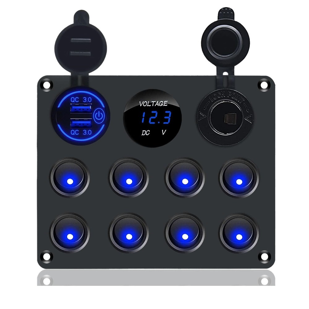 8 Gang Multi-Function Rocker Switch Panel, Dual QC 3.0 USB Charger with Touch...