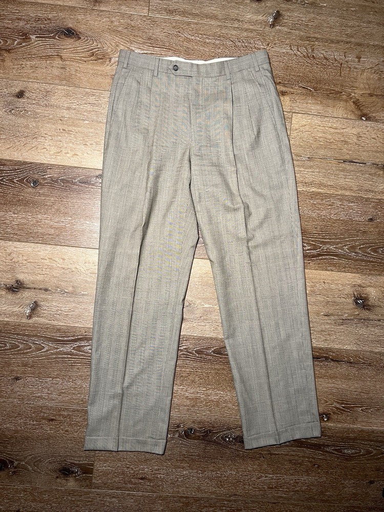New Brooks Brothers 1818 Men’s 100% Wool Brown Plaid Pleated Pants Cuffed Leg 36