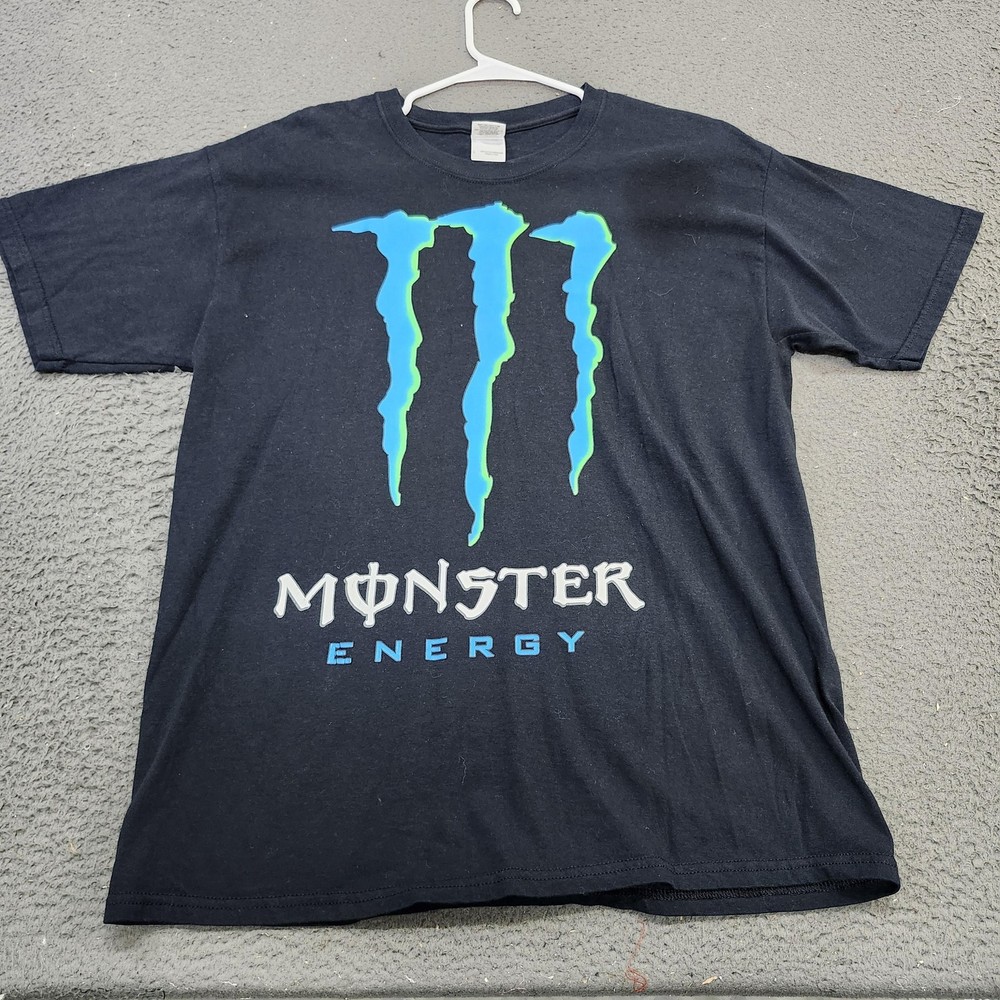 Monster Energy Logo Mens Shirt Large Black Graphic Tee Gildan Heavyweight Cotton