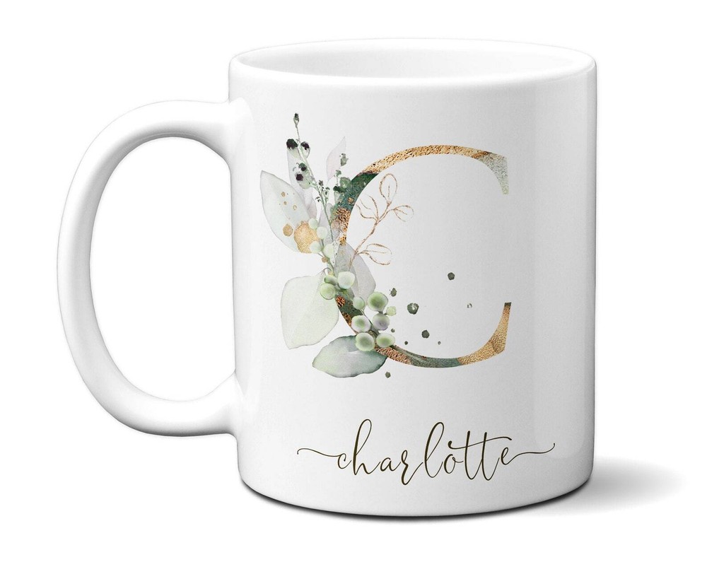 Personalized Floral Monogram C Letter Mug for Coffee or Tea  