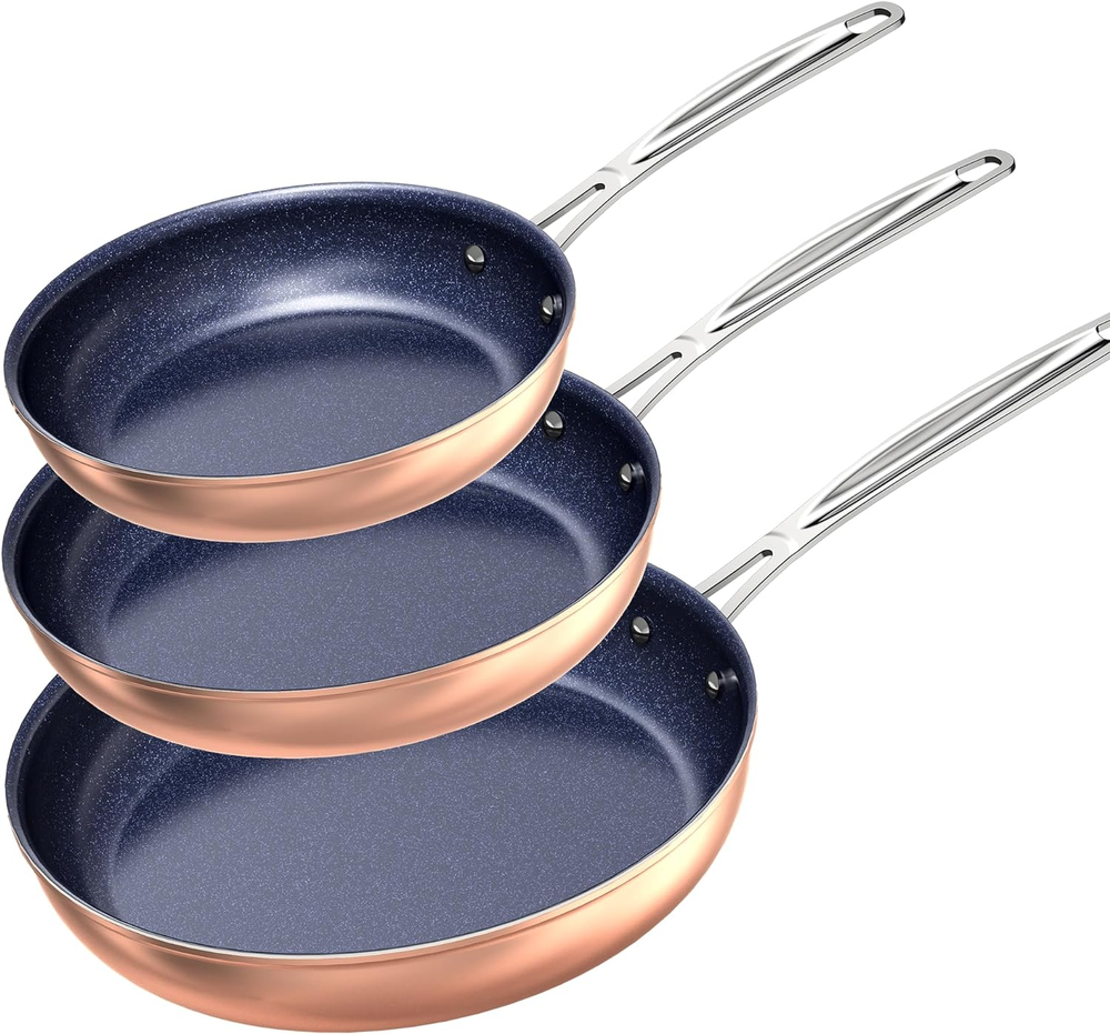 3-Piece Fry Pan Set, 8”, 10”, 12” Forged Lightweight, G10 Healthy Duralon Blue C
