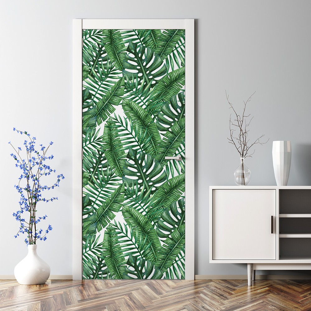 Tropical Jungle Monstera Leaf Bubble-Free Door Decal Sticker