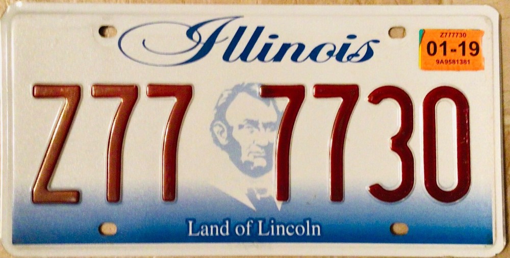 Illinois license plate - Rare Good Repeating Lucky Number 7 7777