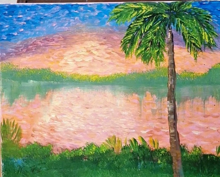 Florida Sunrise, 16x20 Stretched Canvas Original Acrylic Painting