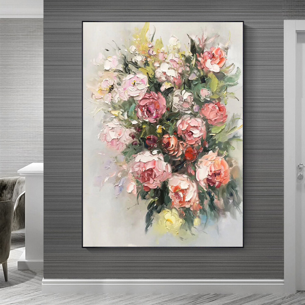Hand Painted Abstract Flower Oil Painting Knife Thick Texture Canvas Painting