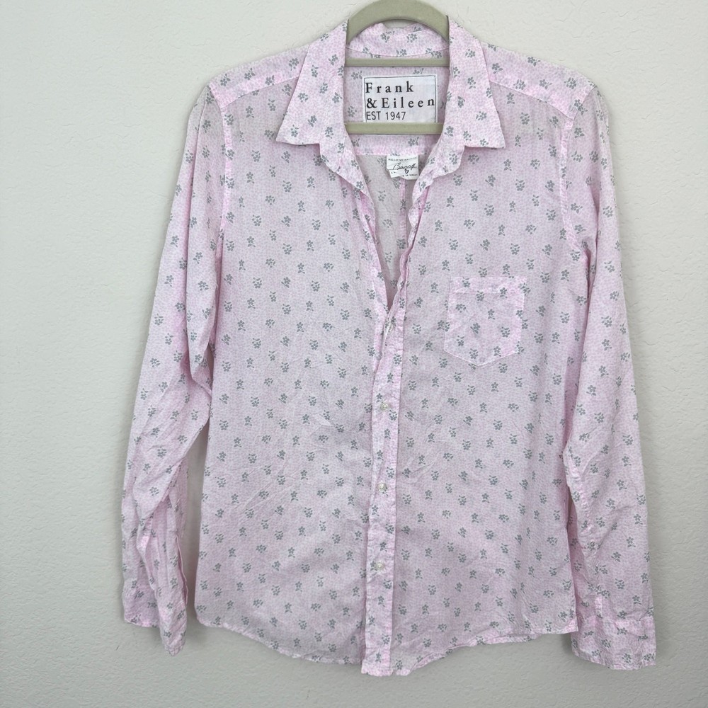 Frank & Eileen Womens Barry Button Shirt Size L 100% Cotton Floral Feminine Pink