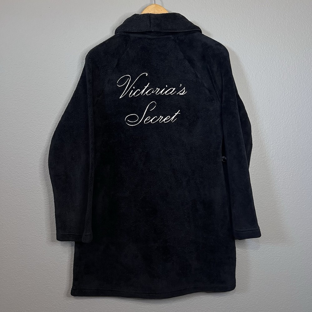 Victoria's Secret Black With White Embroidered Logo Bath Robe. XS/S Plush.