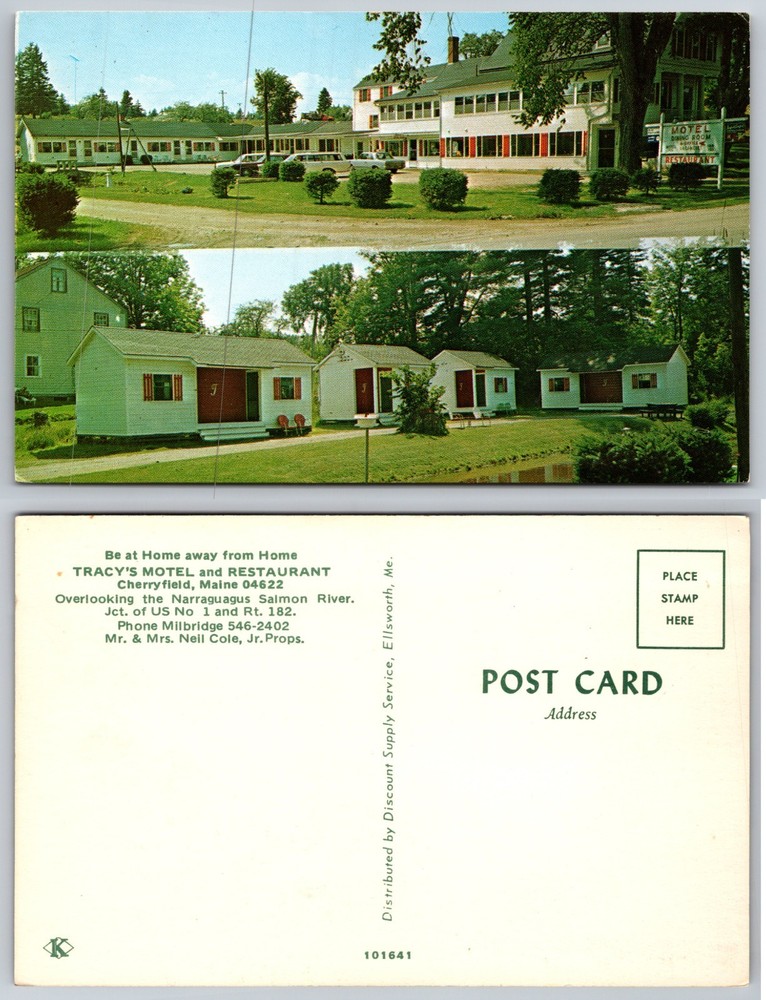 Tracys Motel Restaurant Cherryfield Maine Postcard